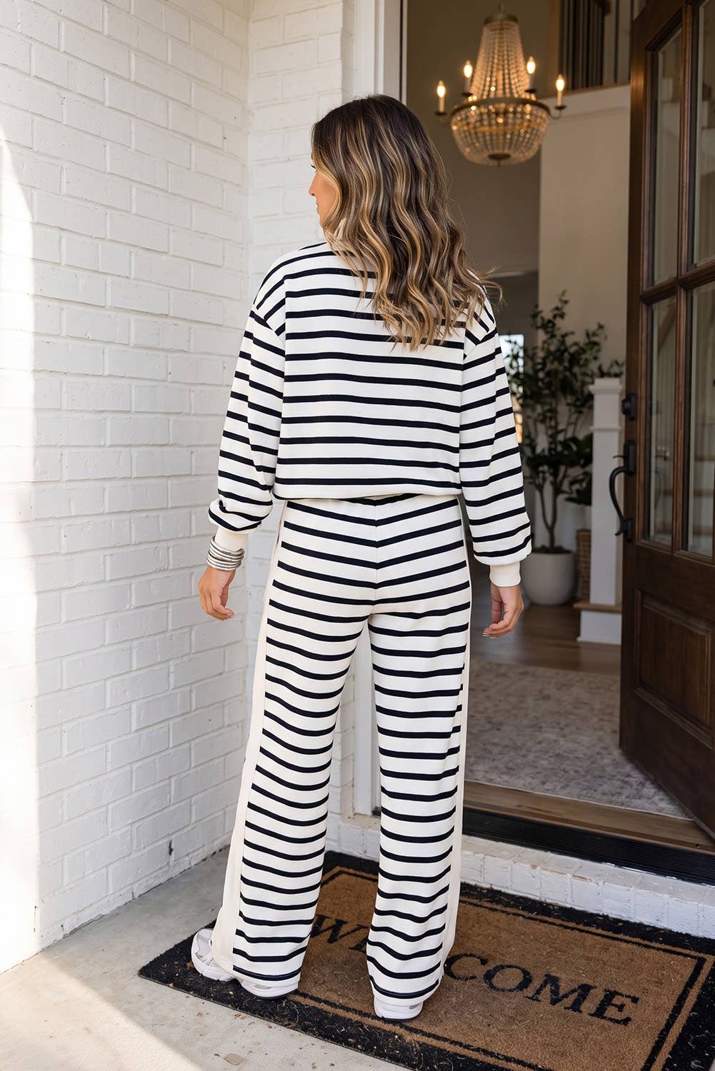 Striped Mock Neck Lounge Set