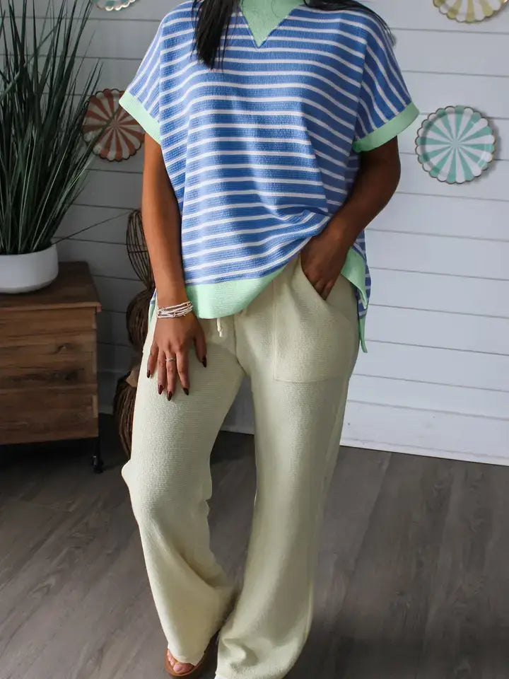 The Sky Blue Striped Colorblock Tee