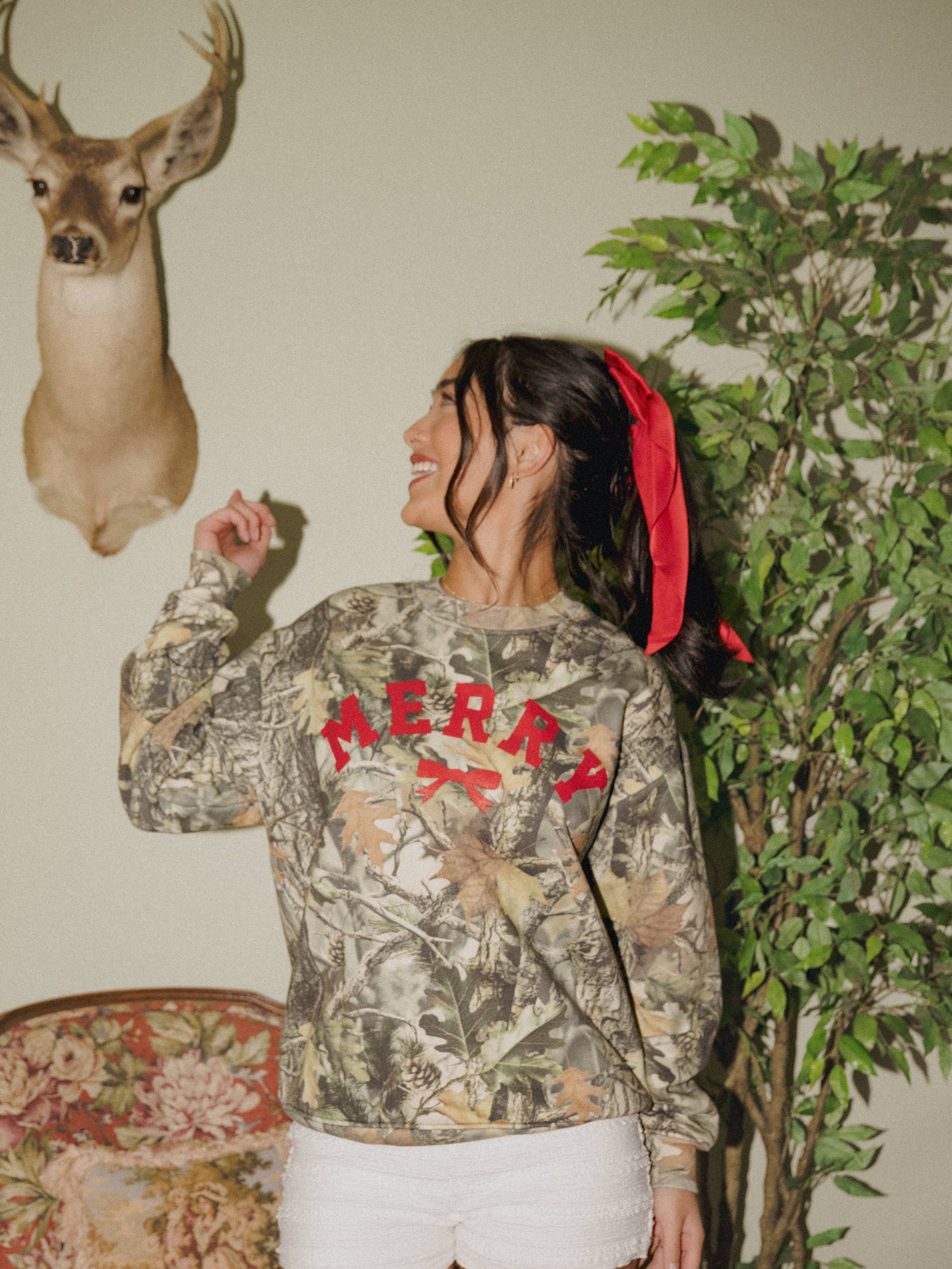 Merry Bow Camo Sweatshirt