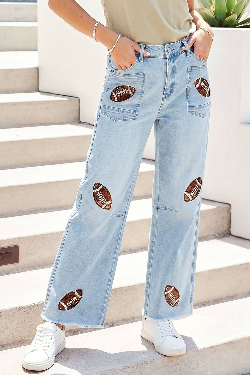 Game Day Sequin Football Patch Jeans