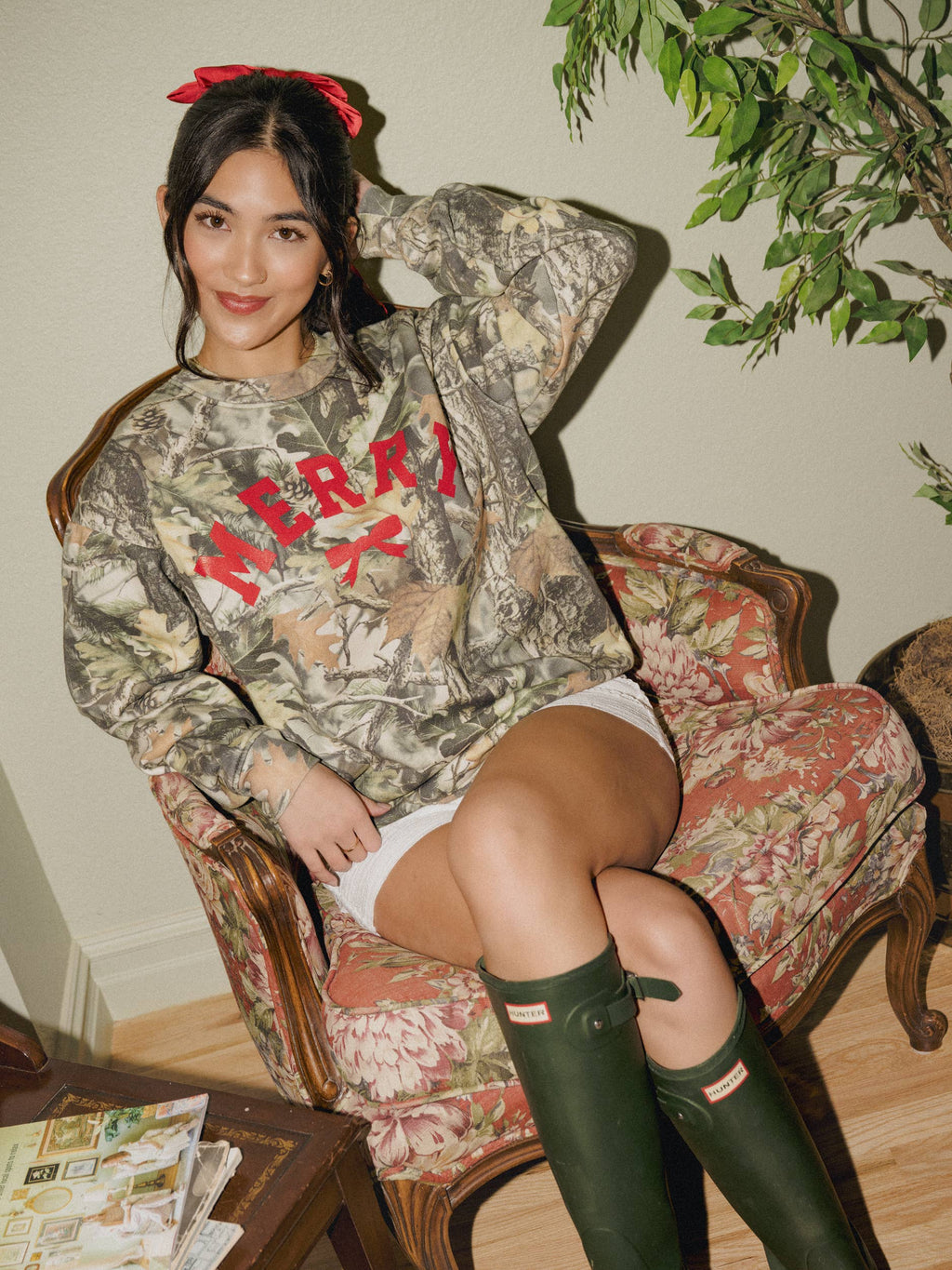 Merry Bow Camo Sweatshirt