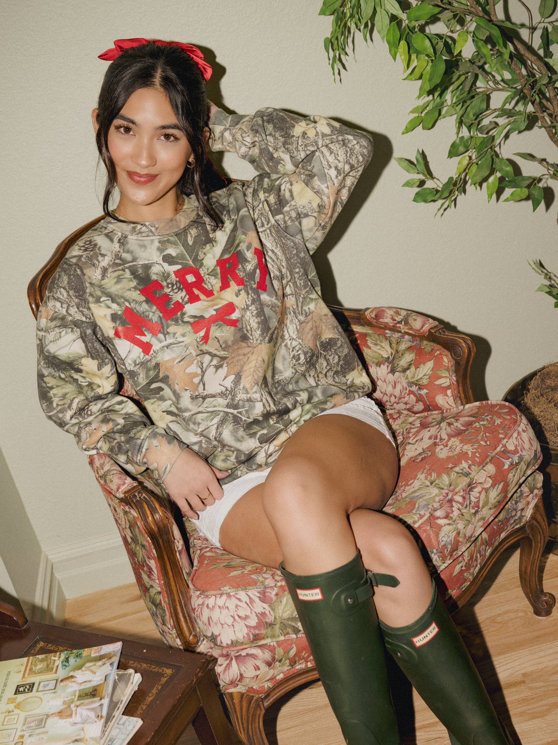 Merry Bow Camo Sweatshirt