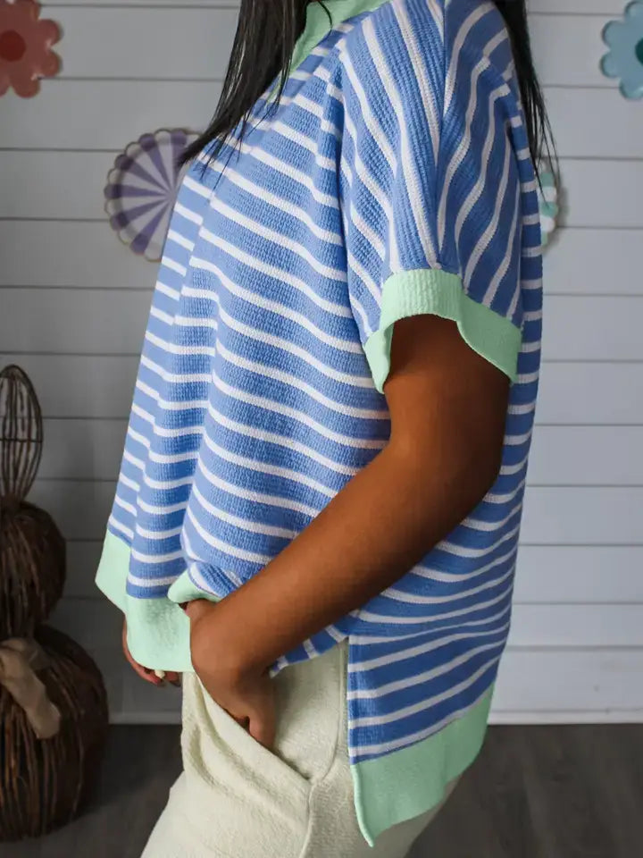 The Sky Blue Striped Colorblock Tee