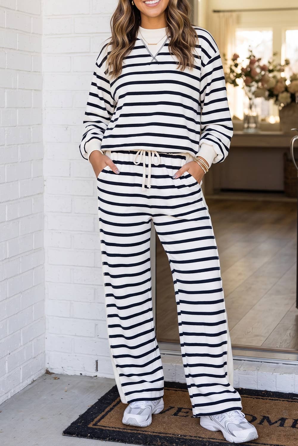 Striped Mock Neck Lounge Set