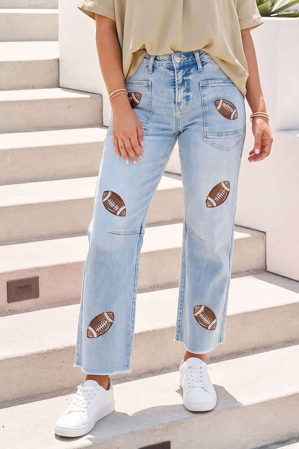 Game Day Sequin Football Patch Jeans