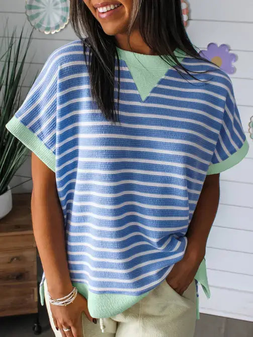 The Sky Blue Striped Colorblock Tee